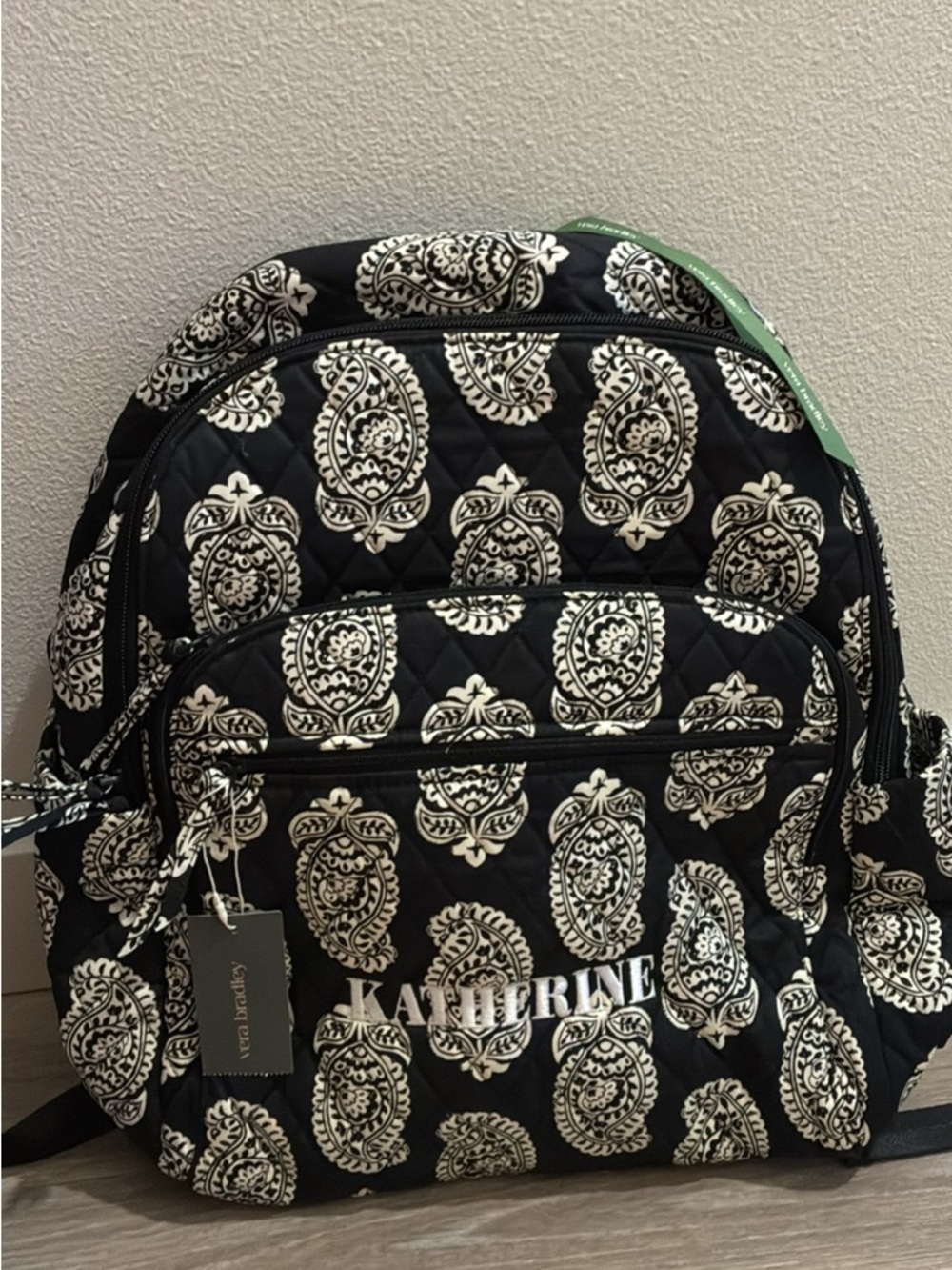 Vera Bradley Black and Cream Quilted Paisley Backpack Katherine